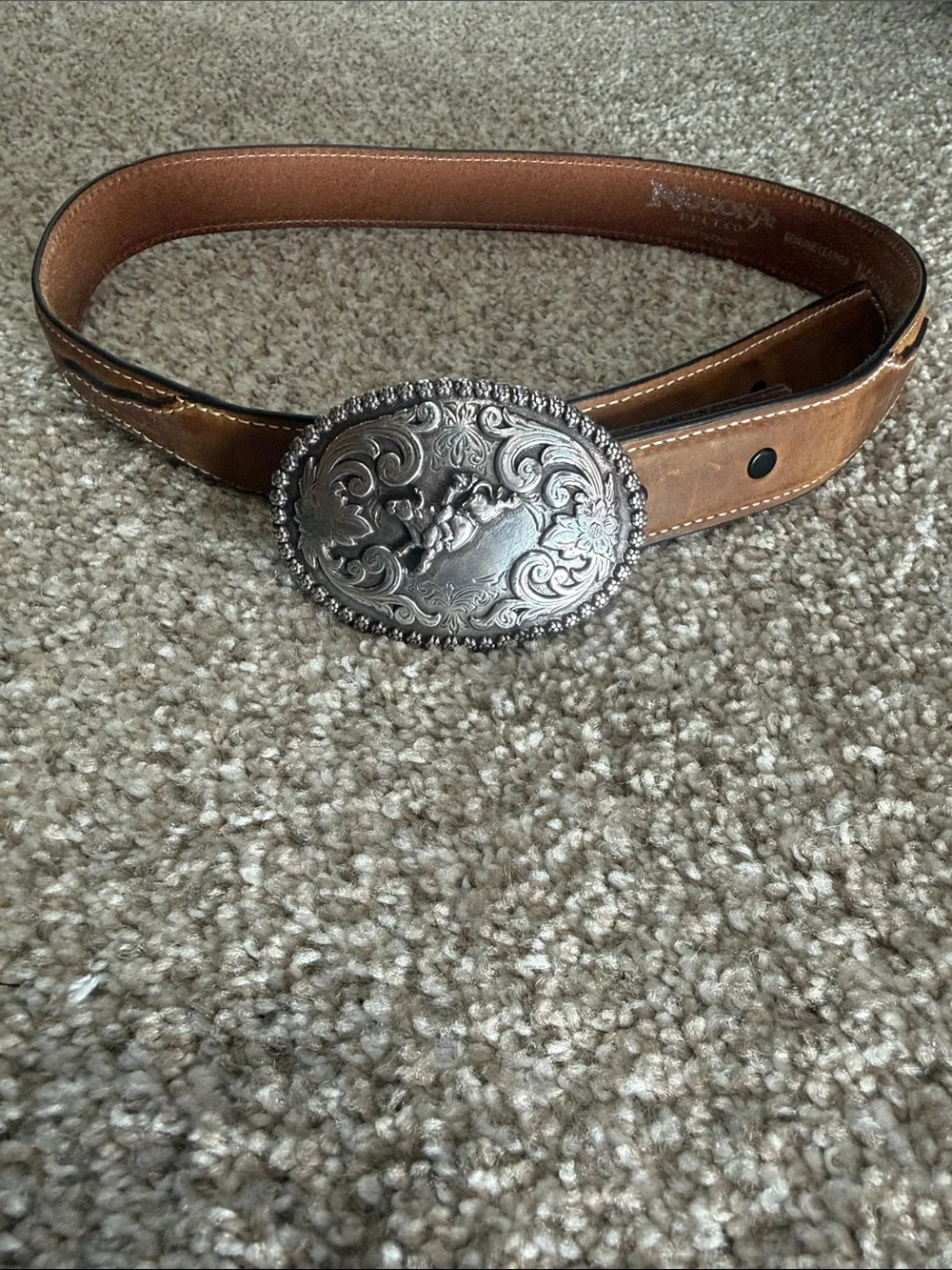 Nocona Brown Kids Leather Belt with Silver Tooled Buckle